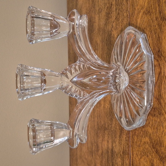 VINTAGE Clear Glass 3 Branch Taper Candle Holder Candelabrum - Picture 4 of 16